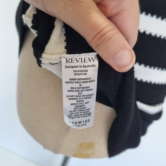 Review Black & White Stripe Bow Detail Cap Sleeve Knit Top Size 14 - Picture 8 of 8